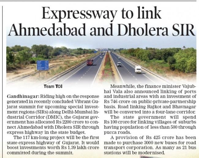 Expressway to link Ahmedabad and Dholera SIR